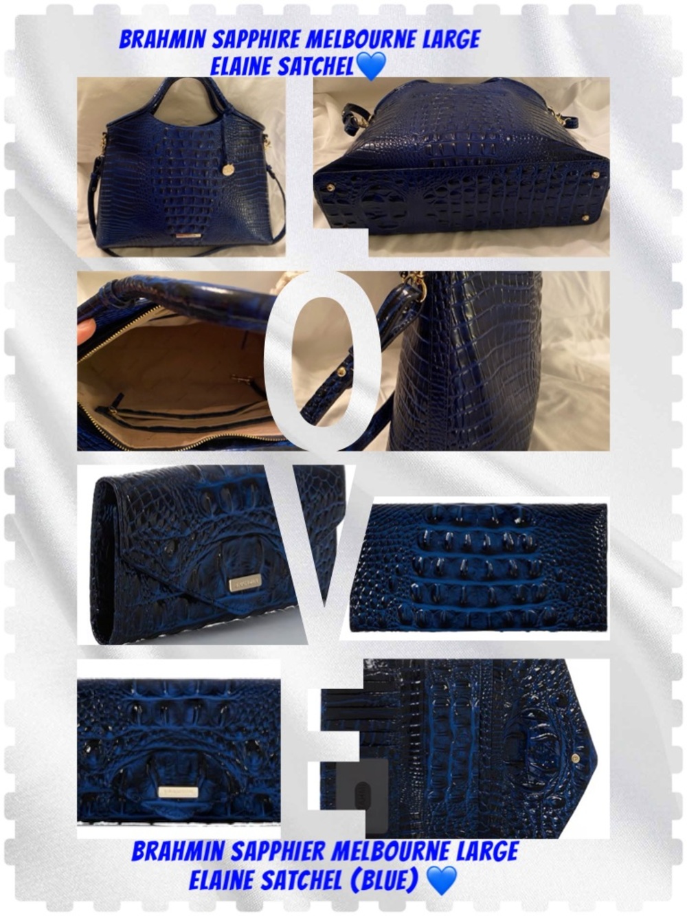 Brahmin Sapphire Elaine Melbourne Large Croc-Embossed Satchel